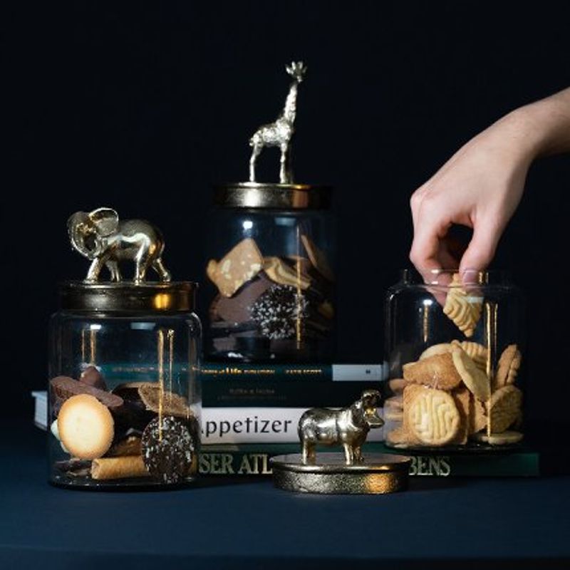 Dekorativ glasskrukke med sjiraff, oppbevaringskrukke