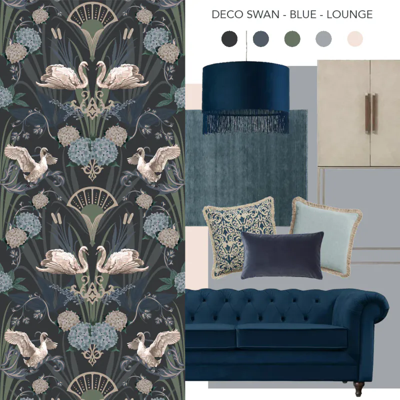 Deco Swan svane tapet blå