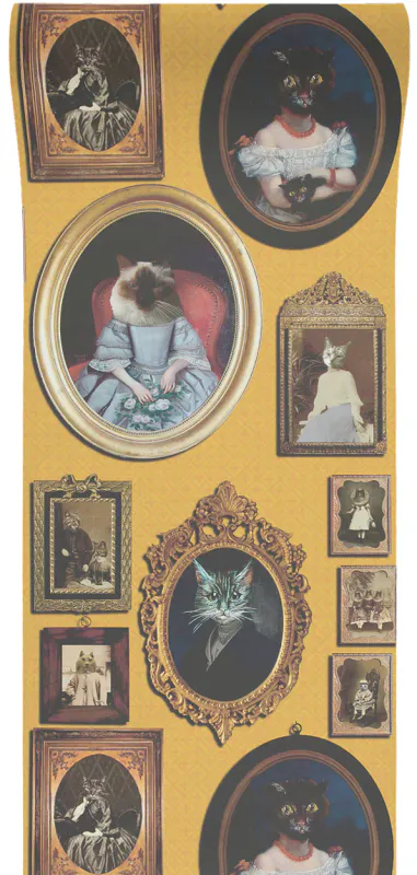 A Cavalcade of Cats tapet mustard, sennepsgul