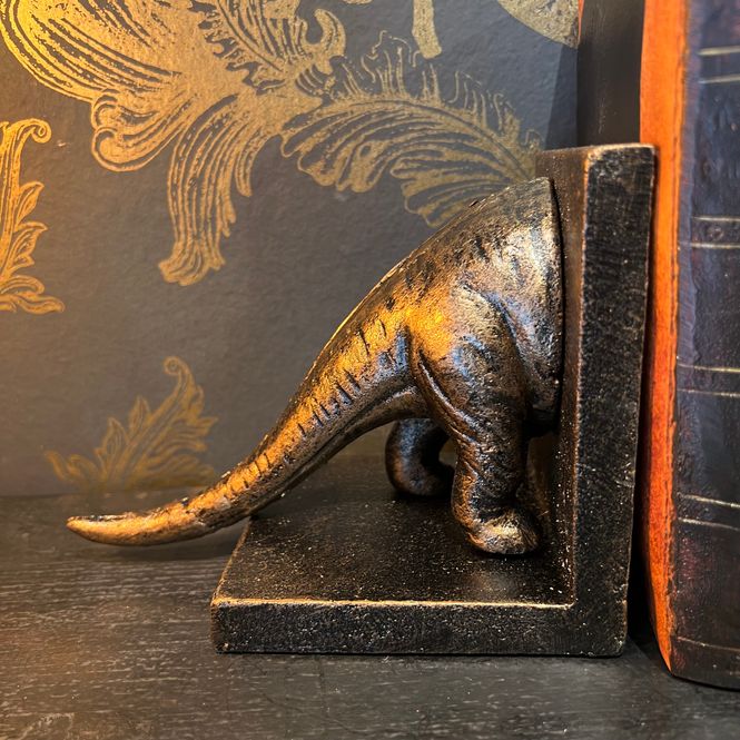 Hovedbilde Bokstøtter brontosaurus i støpejern