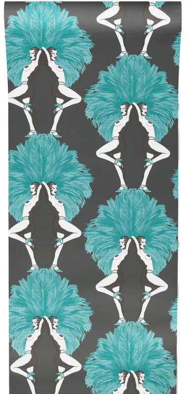 Showgirls tapet metallic teal/blågrønn og sort