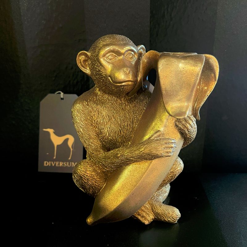 Ape med banan lysestake gold