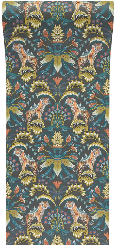 Exotic Tiger tapet charcoal/grå